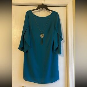 AB Studio Teal Long Sleeve Dress with Pendant